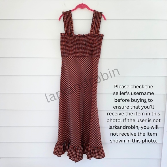 NEW Ganni Seersucker Check Dress Flame 40 - Picture 14 of 17